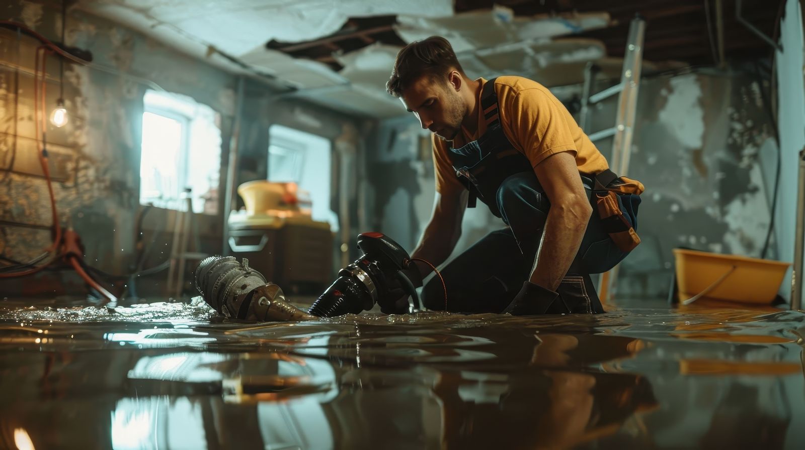 Emergency water extraction in a Marietta Georgia basement